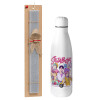 Easter Set, metallic stainless thermos bottle (500ml) & scented flat Easter candle (30cm) (GRAY)