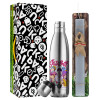 Easter Set, metallic stainless thermos flask (500ml) & scented flat Easter candle (30cm) (GRAY)