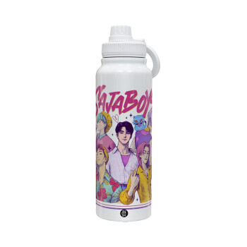 Huntrix Saja Boys, 1L Stainless Steel Thermal Bottle with Phone Holder & Double Wall Insulation