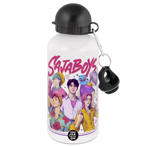 Huntrix Saja Boys — Metal water bottle, White, aluminum 500ml