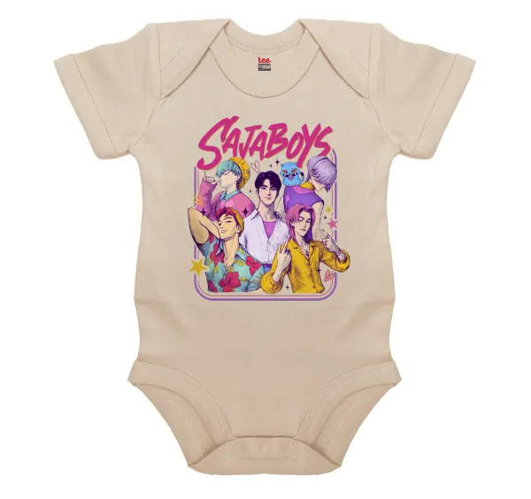 Huntrix Saja Boys — Βρεφικό φορμάκι μωρού, 0-18 μηνών, Natural, 100% Organic Cotton, κοντομάνικο