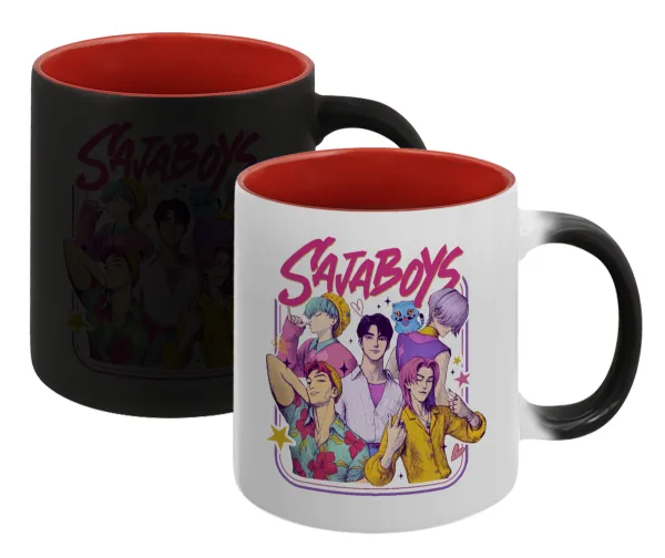 Huntrix Saja Boys — Magic mug with red interior, ceramic, 330ml, changes colour with hot drinks
