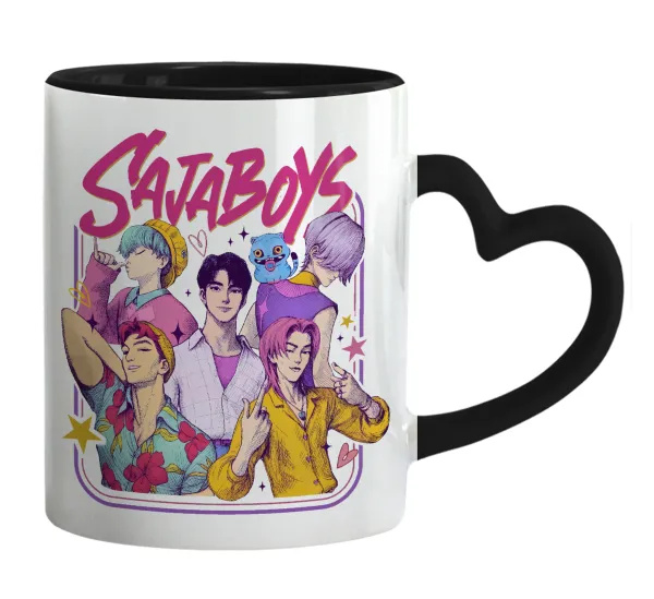 Huntrix Saja Boys — Mug heart black handle, ceramic, 330ml