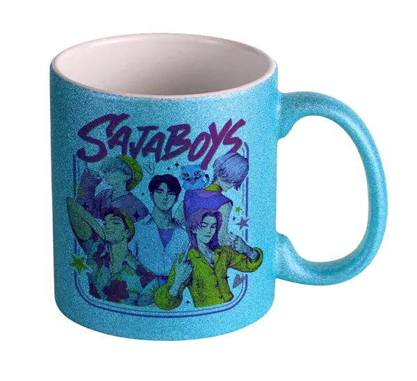 Huntrix Saja Boys — Κούπα Σιέλ Glitter που γυαλίζει, κεραμική, 330ml