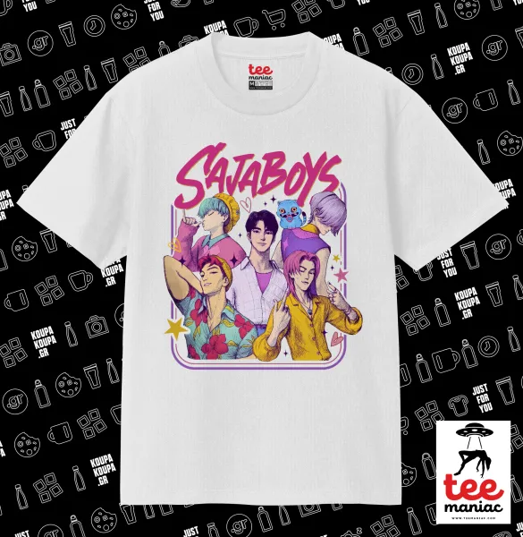 Huntrix Saja Boys — ΛΕΥΚΟ Κλασικό T-Shirt, διπλής ραφής, χωρίς πλευρικές ραφές από 100% βαμβάκι. Vegan & OEKO-TEX πιστοποιημένο.