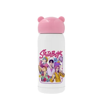 Huntrix Saja Boys, Ροζ ανοξείδωτο παγούρι θερμό (Stainless steel), 320ml