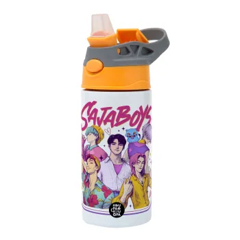 Huntrix Saja Boys, Παιδικό παγούρι θερμό, ανοξείδωτο, με καλαμάκι ασφαλείας, Πορτοκαλί/Γκρι (360ml) BPA-FREE