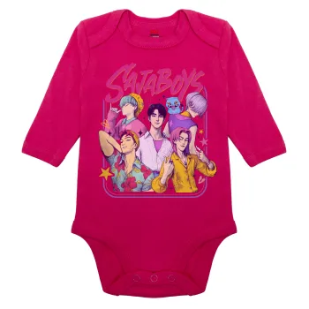 Huntrix Saja Boys, Μακρυμάνικο βρεφικό φορμάκι, 0-18 μηνών, ΡΟΖ, 100% Organic Cotton