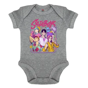 Huntrix Saja Boys, Βρεφικό φορμάκι μωρού, 0-18 μηνών, ΓΚΡΙ ΜΕΛΑΝΖΕ, 100% Organic Cotton, κοντομάνικο