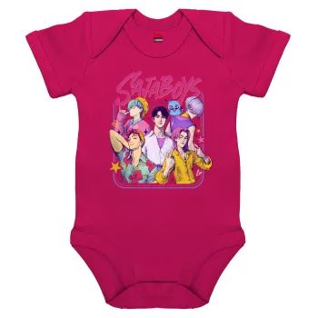 Huntrix Saja Boys, Βρεφικό φορμάκι μωρού, 0-18 μηνών, ΡΟΖ, 100% Organic Cotton, κοντομάνικο