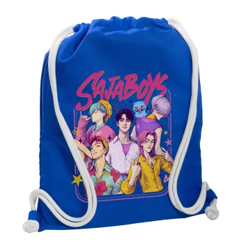 Huntrix Saja Boys, Τσάντα πλάτης πουγκί GYMBAG Μπλε, με τσέπη (40x48cm) & χονδρά κορδόνια