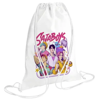 Huntrix Saja Boys, Τσάντα πλάτης πουγκί GYMBAG λευκή (28x40cm)