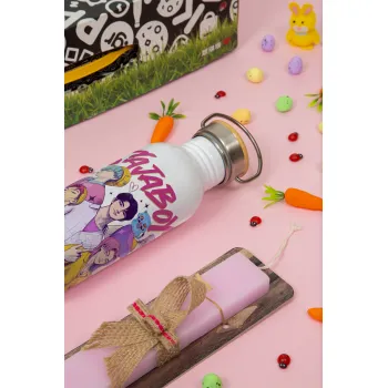 Huntrix Saja Boys, Πασχαλινή Λαμπάδα με παγούρι μεταλλικό (620ml, stainless steel) & κερί αρωματικό πλακέ (30cm) (ΡΟΖ)