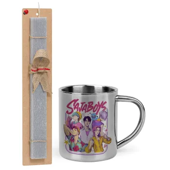 Huntrix Saja Boys, Πασχαλινή Λαμπάδα με μεταλλική κούπα θερμό (300ml) & κερί αρωματικό πλακέ (30cm) (ΓΚΡΙ)