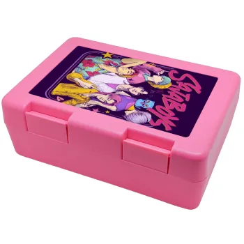 Huntrix Saja Boys, Παιδικό δοχείο κολατσιού ΡΟΖ 185x128x65mm (BPA free πλαστικό)