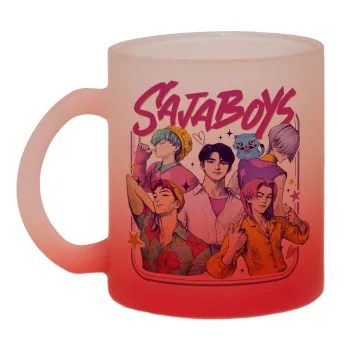 Huntrix Saja Boys, Κούπα γυάλινη δίχρωμη με βάση το κόκκινο ματ, 330ml