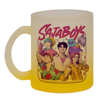 Huntrix Saja Boys, Κούπα γυάλινη δίχρωμη με βάση το κίτρινο ματ, 330ml