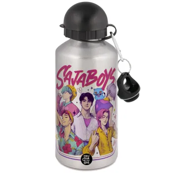 Huntrix Saja Boys, Μεταλλικό παγούρι νερού, Ασημένιο, αλουμινίου 500ml