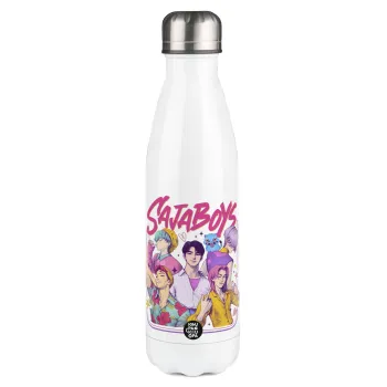 Huntrix Saja Boys, Μεταλλικό παγούρι θερμός Λευκό (Stainless steel), διπλού τοιχώματος, 500ml