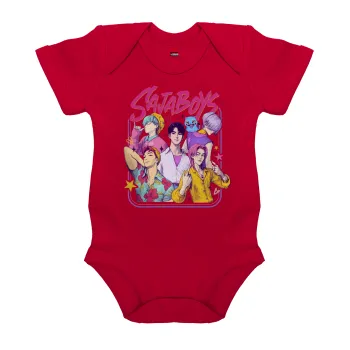 Huntrix Saja Boys, Βρεφικό φορμάκι μωρού, ΚΟΚΚΙΝΟ, 100% Organic Cotton, κοντομάνικο