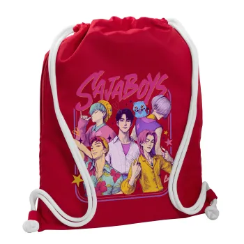 Huntrix Saja Boys, Backpack pouch GYMBAG Red, with pocket (40x48cm) & thick cords