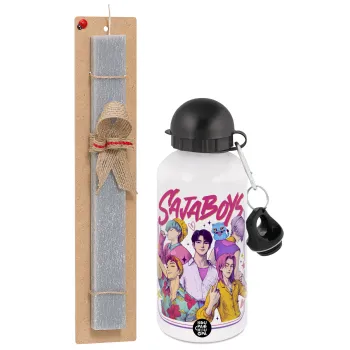 Huntrix Saja Boys, Πασχαλινή Λαμπάδα με παγούρι μεταλλικό  αλουμινίου (500ml) & κερί αρωματικό πλακέ (30cm) (ΓΚΡΙ)