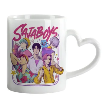 Huntrix Saja Boys, Κούπα καρδιά χερούλι λευκή, κεραμική, 330ml