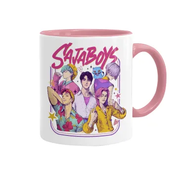 Huntrix Saja Boys, Κούπα χρωματιστή ροζ, κεραμική, 330ml