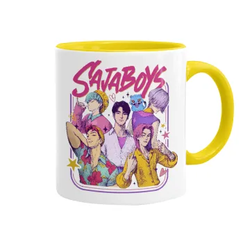 Huntrix Saja Boys, Κούπα χρωματιστή κίτρινη, κεραμική, 330ml