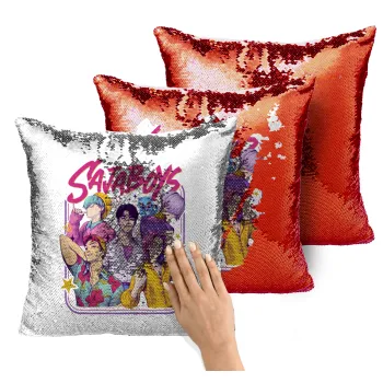 Huntrix Saja Boys, Μαξιλάρι καναπέ Μαγικό Κόκκινο με πούλιες 40x40cm περιέχεται το γέμισμα