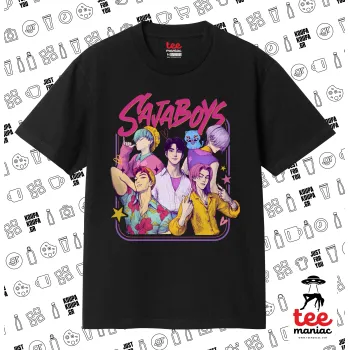 Huntrix Saja Boys, Κλασικό T-Shirt, διπλής ραφής, χωρίς πλευρικές ραφές ΜΑΥΡΟ από 100% βαμβάκι. Vegan & OEKO-TEX πιστοποιημένο.