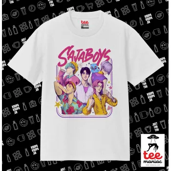 Huntrix Saja Boys, Κλασικό T-Shirt, διπλής ραφής, χωρίς πλευρικές ραφές ΛΕΥΚΟ από 100% βαμβάκι. Vegan & OEKO-TEX πιστοποιημένο.