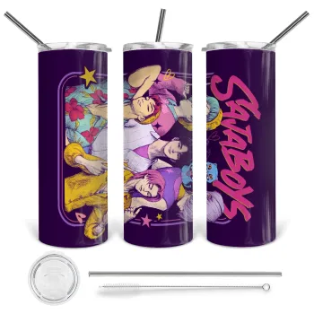 Huntrix Saja Boys, Tumbler ποτήρι θερμό από ανοξείδωτο ατσάλι 600ml, με μεταλλικό καλαμάκι & βούρτσα καθαρισμού