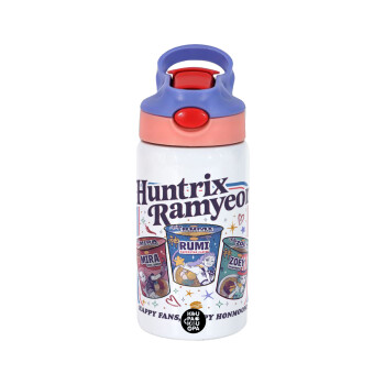 Ramyeon Huntrix, Παιδικό παγούρι θερμό, ανοξείδωτο, με καλαμάκι ασφαλείας, ροζ/μωβ (350ml)