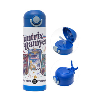 Ramyeon Huntrix, Παιδικό παγούρι θερμό, ανοξείδωτο, με καλαμάκι ασφαλείας, ΜΠΛΕ (500ml)