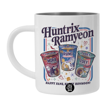 Ramyeon Huntrix, Λευκή Ανοξείδωτη Μεταλλική Κούπα 450ml - Διπλού Τοιχώματος 