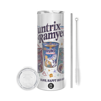 Ramyeon Huntrix, Tumbler ποτήρι θερμό από ανοξείδωτο ατσάλι 600ml, με μεταλλικό καλαμάκι & βούρτσα καθαρισμού