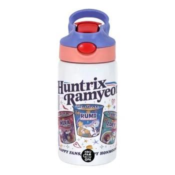 Ramyeon Huntrix, Children's hot water bottle, stainless steel, with safety straw, pink/purple (350ml)
