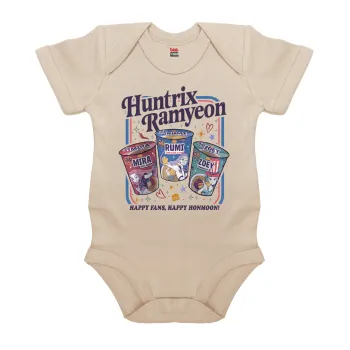 Ramyeon Huntrix, Βρεφικό φορμάκι μωρού, 0-18 μηνών, Natural (Εκρού), 100% Organic Cotton, κοντομάνικο