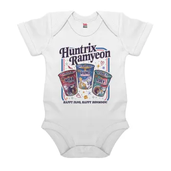 Ramyeon Huntrix, Βρεφικό φορμάκι μωρού, 0-24 μηνών, ΛΕΥΚΟ, 100% Organic Cotton, κοντομάνικο