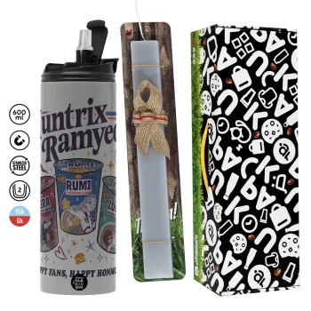 Ramyeon Huntrix, Πασχαλινή Λαμπάδα με Travel Tumbler θερμό (600ml, BPA free) & κερί αρωματικό πλακέ (30cm) (ΓΚΡΙ)
