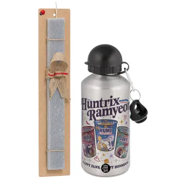 Ramyeon Huntrix, Easter Set, metallic silver aluminum water bottle (500ml) & aromatic flat Easter candle (30cm) (GRAY)