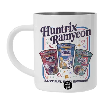 Ramyeon Huntrix, Λευκή Ανοξείδωτη Μεταλλική Κούπα 450ml - Διπλού Τοιχώματος 