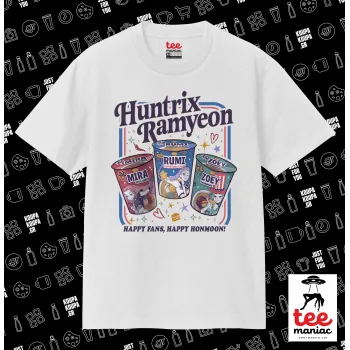 Ramyeon Huntrix, Κλασικό T-Shirt, διπλής ραφής, χωρίς πλευρικές ραφές ΛΕΥΚΟ από 100% βαμβάκι. Vegan & OEKO-TEX πιστοποιημένο.