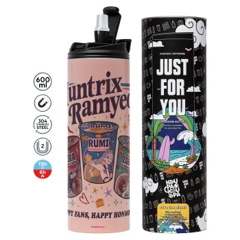 Ramyeon Huntrix, Tumbler ποτήρι θερμό ΡΟΖ από ανοξείδωτο ατσάλι 600ml
