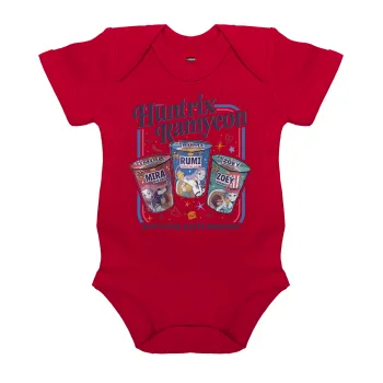 Ramyeon Huntrix, Βρεφικό φορμάκι μωρού, ΚΟΚΚΙΝΟ, 100% Organic Cotton, κοντομάνικο