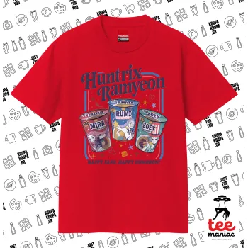 Ramyeon Huntrix, Κλασικό T-Shirt, διπλής ραφής, χωρίς πλευρικές ραφές ΚΟΚΚΙΝΟ από 100% βαμβάκι. Vegan & OEKO-TEX πιστοποιημένο.