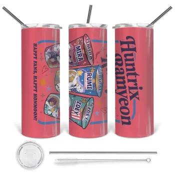 Ramyeon Huntrix, Tumbler ποτήρι θερμό από ανοξείδωτο ατσάλι 600ml, με μεταλλικό καλαμάκι & βούρτσα καθαρισμού