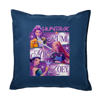 Huntrix Rumi Mira Zoey, Μαξιλάρι καναπέ Μπλε 100% βαμβάκι, περιέχεται το γέμισμα (50x50cm)