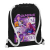 Backpack pouch GYMBAG Black, with pocket (40x48cm) & thick white cords